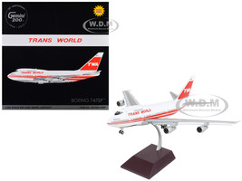 Boeing 747SP Commercial Aircraft with Flaps Down TWA Trans World Airlines White with Red Stripes and Tail Gemini 200 Series 1/200 Diecast Model Airplane GeminiJets G2TWA1159F
