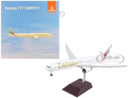 Boeing 777 300ER Commercial Aircraft with Flaps Down Emirates Airlines 2023 Livery White with Striped Tail Gemini 200 Series 1/200 Diecast Model Airplane GeminiJets G2UAE1250F