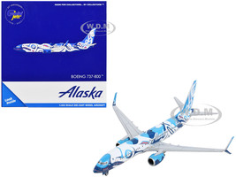 Boeing 737 800 Commercial Aircraft Alaska Airlines Salmon People Livery Blue and White 1/400 Diecast Model Airplane GeminiJets GJ2213