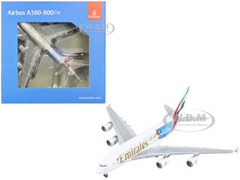 Airbus A380 800 Commercial Aircraft Emirates Airlines 2023 Rugby World Cup Sponsor White with Striped Tail 1/400 Diecast Model Airplane GeminiJets GJ2242