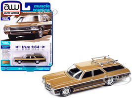 1970 Chevrolet Kingswood Estate Wagon Champagne Gold Metallic with Side Woodgrain Muscle Wagons Limited Edition 1/64 Diecast Model Car Auto World 64422-AWSP142B