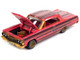 1964 Chevrolet Impala Lowrider Pink with Graphics and Pink Interior Racing Champions Mint 2023 Release 1 Limited Edition to 3388 pieces Worldwide 1/64 Diecast Model Car Racing Champions RC016-RCSP028A