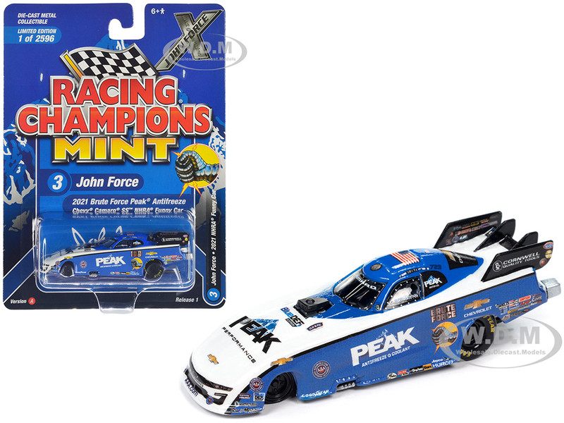 Chevrolet Camaro SS NHRA Funny Car John Force Brute Force Peak 2021 John Force Racing Racing Champions Mint 2023 Release 1 Limited Edition to 2596 pieces Worldwide 1/64 Diecast Model Car Racing Champions RC016-RCSP030A