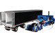 Peterbilt 379 with 63 Flat Top Sleeper and 53 Refrigerated Ribbed Sided Spread Axle Trailer Blue and Black 1/64 Diecast Model DCP/First Gear 60-1730