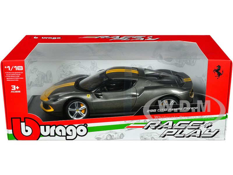 Burago フェラーリ 296 GTB アセット フィオラノ 1/18 グレー Ferrari 296 GTB Assetto Fiorano Gray Metallic with Yellow