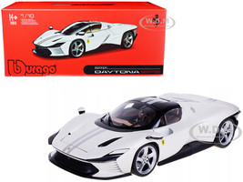 Ferrari Daytona SP3 White Metallic with Silver Stripes Signature Series 1/18 Diecast Model Car Bburago 16912w