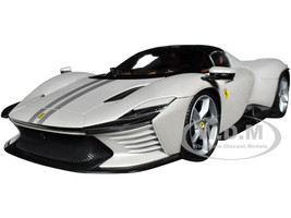 Ferrari Daytona SP3 White Metallic with Silver Stripes Signature Series 1/18 Diecast Model Car Bburago 16912w