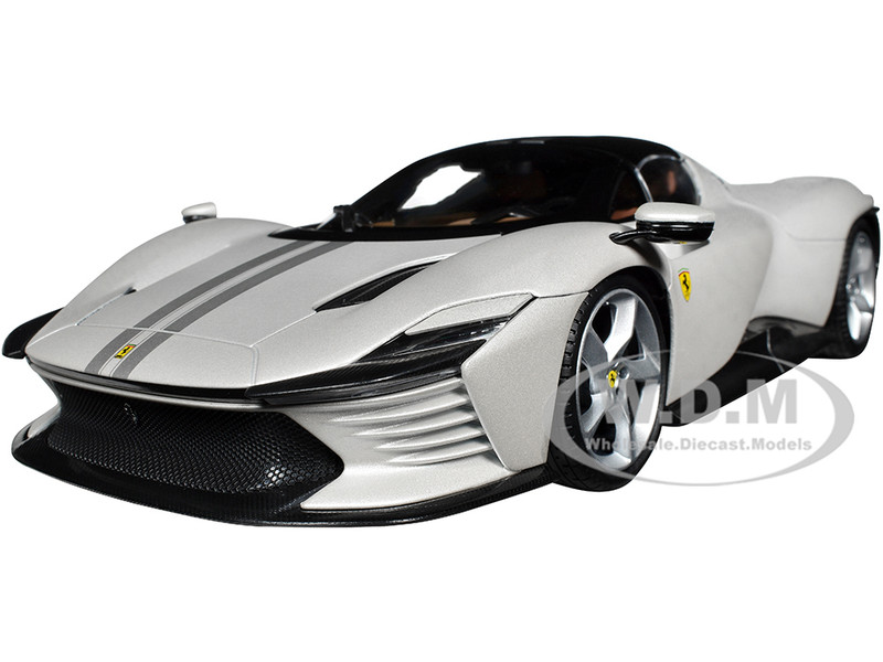 Ferrari Daytona SP3 White Metallic with Silver Stripes Signature Series 1/18 Diecast Model Car Bburago 16912w
