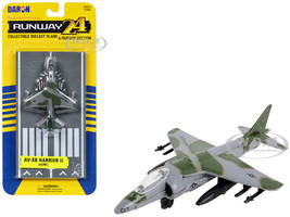 McDonnell Douglas AV 8B Harrier II Attack Aircraft Green Camouflage United States Marine Corps with Runway Section Diecast Model Airplane Runway24 RW020