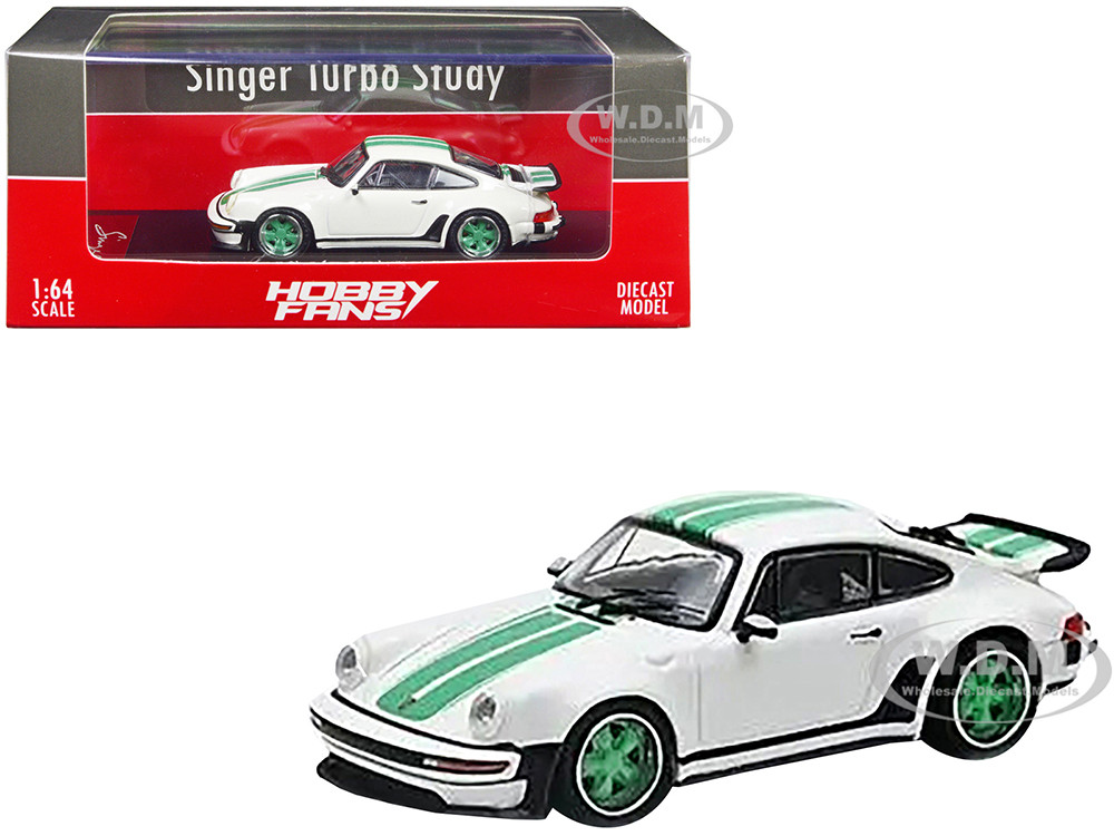 Singer Turbo Study White with Green Stripes and Wheels 1/64