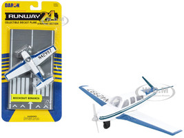 Beechcraft Bonanza Aircraft White with Blue Stripes N42997 with Runway Section Diecast Model Airplane Runway24 RW050