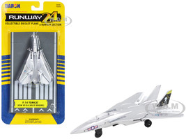Grumman F 14 Tomcat Fighter Aircraft Silver Metallic United States Navy VF 84 Jolly Rogers with Runway Section Diecast Model Airplane Runway24 RW115