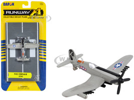 Vought F4U Corsair Fighter Aircraft Gray United States Navy with Runway Section Diecast Model Airplane Runway24 RW155