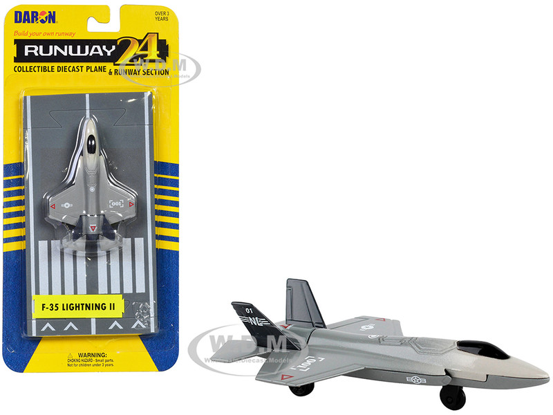 Lockheed Martin F 35 Lightning II Aircraft Gray Joint Strike Fighter with Runway Section Diecast Model Airplane Runway24 RW170