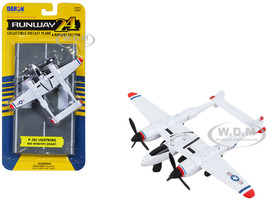 Lockheed P 38J Lightning Fighter Aircraft White with Red Wingtips United States Army Air Force with Runway Section Diecast Model Airplane Runway24 RW175
