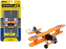 Boeing Stearman Model 75 PT 17 Kaydet Aircraft Blue and Orange High Flyer United States Air Force with Runway Section Diecast Model Airplane Runway24 RW210