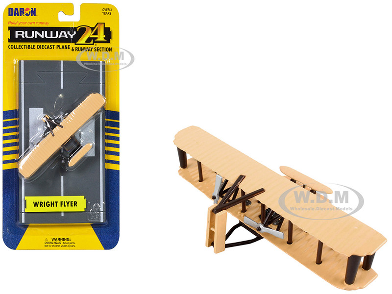 Wright Flyer Biplane Aircraft Beige with Runway Section Diecast Model Airplane Runway24 RW240