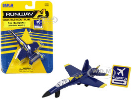 McDonnell Douglas F A 18A Hornet Fighter Aircraft Blue United States Navy Blue Angels #2 with Runway 24 Sign Diecast Model Airplane Runway24 RW810