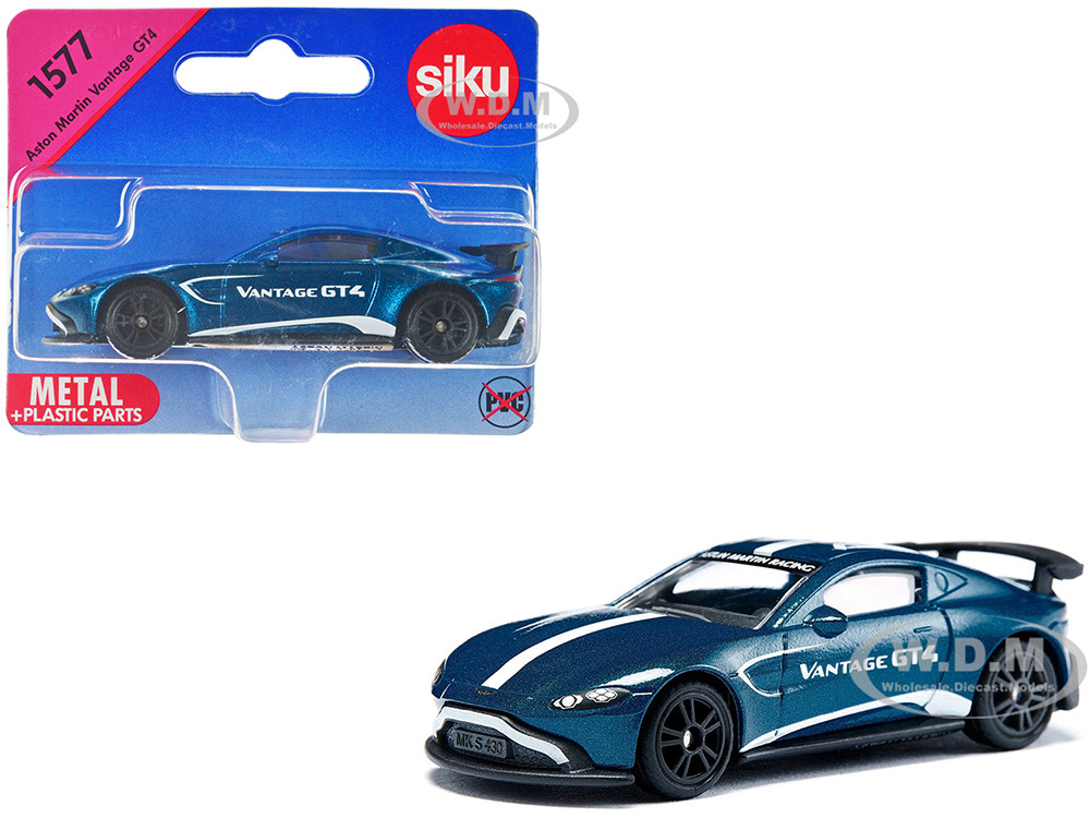 Aston Martin Vantage GT4 Blue Metallic with White Stripes Diecast