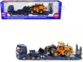 MAN Truck Blue Metallic with Low Loader Trailer and JCB 457 Wheel Loader Yellow 1/87 HO Diecast Model Siku 1790