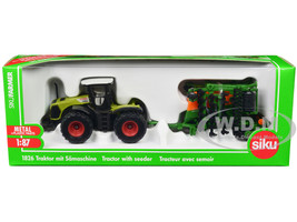 Claas Xerion 5000 Tractor Green with Gray Top and Amazone Cayena 6001 Seeder 1/87 HO Diecast Model Siku SK1826