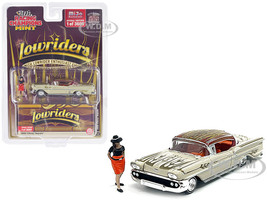 1958 Chevrolet Impala Lowrider Beige with Graphics and Orange Interior with Diecast Figure Limited Edition to 3600 pieces Worldwide 1/64 Diecast Model Car Racing Champions RCCP1012