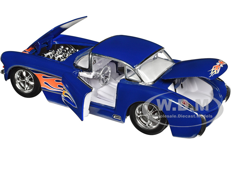 1957 CHEVROLET CORVETTE DARK BLUE W/FLAMES 1/24 DIECAST MODEL CAR