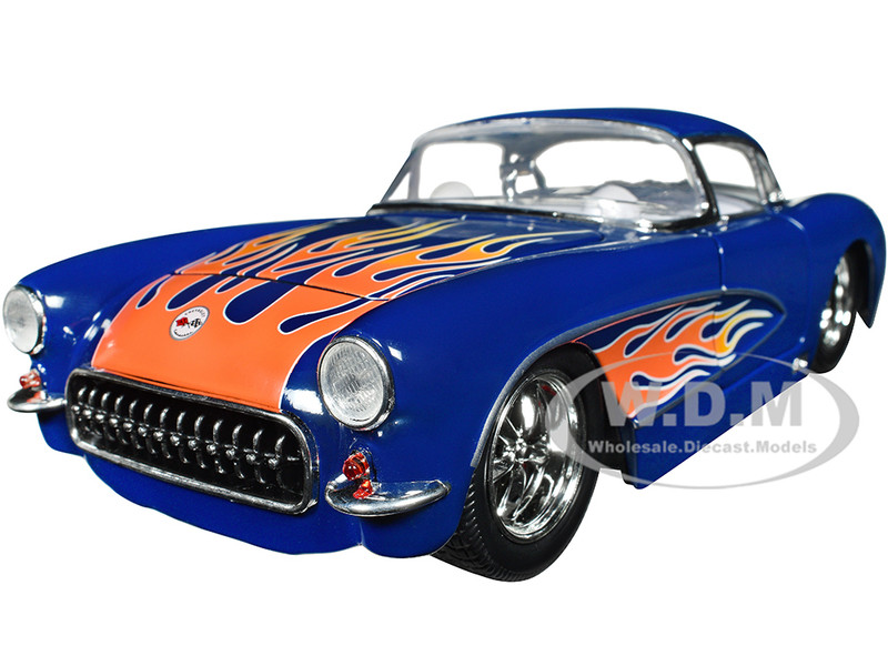 1957 CHEVROLET CORVETTE DARK BLUE W/FLAMES 1/24 DIECAST MODEL CAR