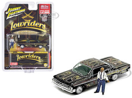 1961 Chevrolet Impala Lowrider Black with Graphics and Diecast Figure Limited Edition to 3600 pieces Worldwide 1/64 Diecast Model Car Johnny Lightning JLCP7456