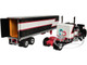 Peterbilt 359 with 36 Flat Top Sleeper and 40 Vintage Dry Goods Trailer Black with Cream and Red Stripes 1/64 Diecast Model DCP/First Gear 60-1683