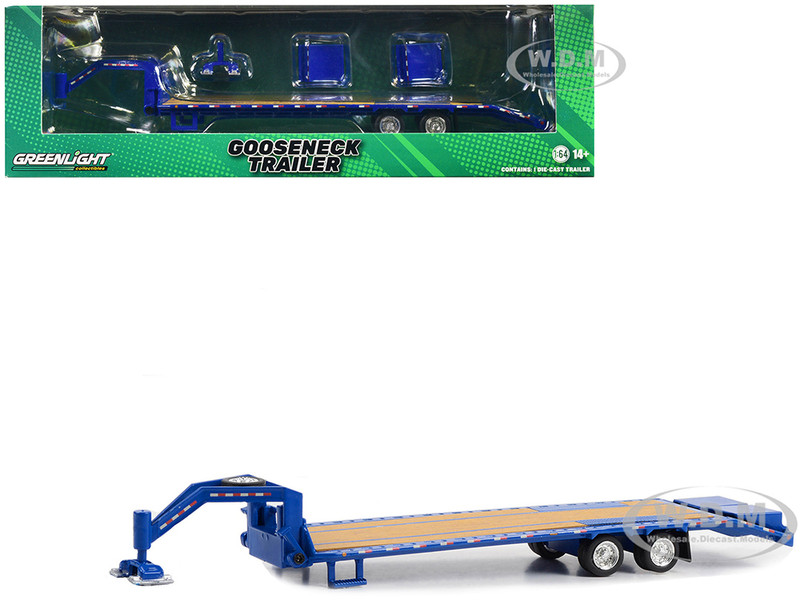 Gooseneck Trailer Blue with Red and White Conspicuity Stripes Hobby Exclusive Series 1/64 Diecast Model Greenlight 30466