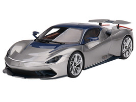 2019 Automobili Pininfarina Battista Argento Liquido Silver Metallic with Blu del Re Blue Top US Launch Edition 1/18 Model Car Top Speed TS0460