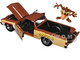 1967 Chevrolet El Camino Brown and Beige with Graphics and Tasmanian Devil Taz Diecast Figure Looney Tunes Hollywood Rides Series 1/24 Diecast Model Car Jada JA35130