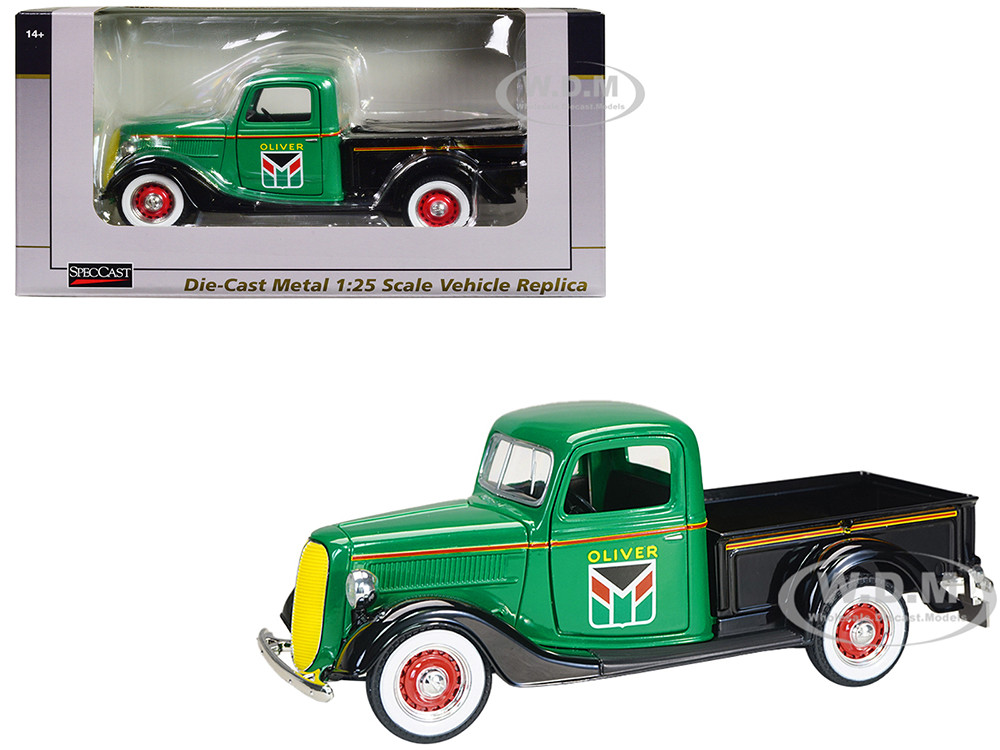 1937 Ford Pickup Truck Oliver Green with Black Truck Bed and