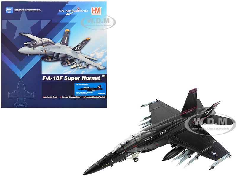 Boeing F A 18F Super Hornet Fighter Aircraft Vandy I VX 9 2023 United States Navy Full Weapon Load Air Power Series 1/72 Diecast Model Hobby Master HA5136B
