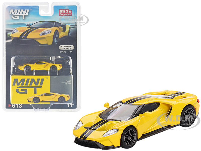 Ford GT Triple Yellow with Black Stripes Limited Edition to 1800 pieces Worldwide 1/64 Diecast Model Car True Scale Miniatures MGT00613