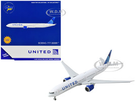 Boeing 777 300ER Commercial Aircraft with Flaps Down United Airlines White with Blue Tail 1/400 Diecast Model Airplane GeminiJets GJ2214F