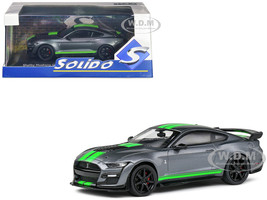 Shelby Mustang GT500 Fast Track Gray Metallic with Neon Green Stripes 1/43 Diecast Model Car Solido S4311504