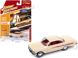 1961 Chevrolet Impala SS 409 Coronna Cream with Red Stripes and Interior Classic Gold Collection 2023 Release 2 Limited Edition to 3172 pieces Worldwide 1/64 Diecast Model Car Johnny Lightning JLCG032-JLSP353A