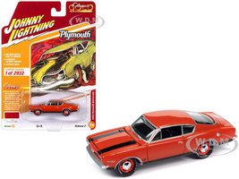 1969 Plymouth Barracuda Orange with Black Stripes Classic Gold Collection 2023 Release 2 Limited Edition to 2932 pieces Worldwide 1/64 Diecast Model Car Johnny Lightning JLCG032-JLSP354A