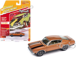 1969 Plymouth Barracuda Bronze Fire Metallic with Black Stripes Classic Gold Collection 2023 Release 2 Limited Edition to 2932 pieces Worldwide 1/64 Diecast Model Car Johnny Lightning JLCG032-JLSP354B