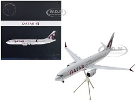 Boeing 737 MAX 8 Commercial Aircraft Qatar Airways Gray and White with Tail Graphics Gemini 200 Series 1/200 Diecast Model Airplane GeminiJets G2QTR1243