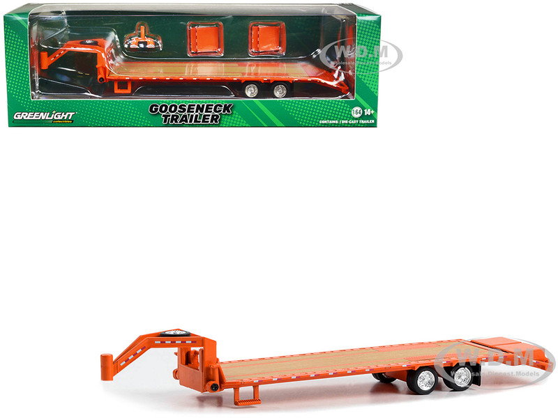 Gooseneck Trailer Orange with Red and White Conspicuity Stripes Hobby Exclusive Series 1/64 Diecast Model Car Greenlight 30486