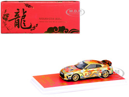 Nissan GT  R R35 RHD Right Hand Drive Gold Metallic with Graphics Year of the Dragon 2024 Chinese New Year Special Edition 1/64 Diecast Model Car Inno Models IN64-R35-CNY24