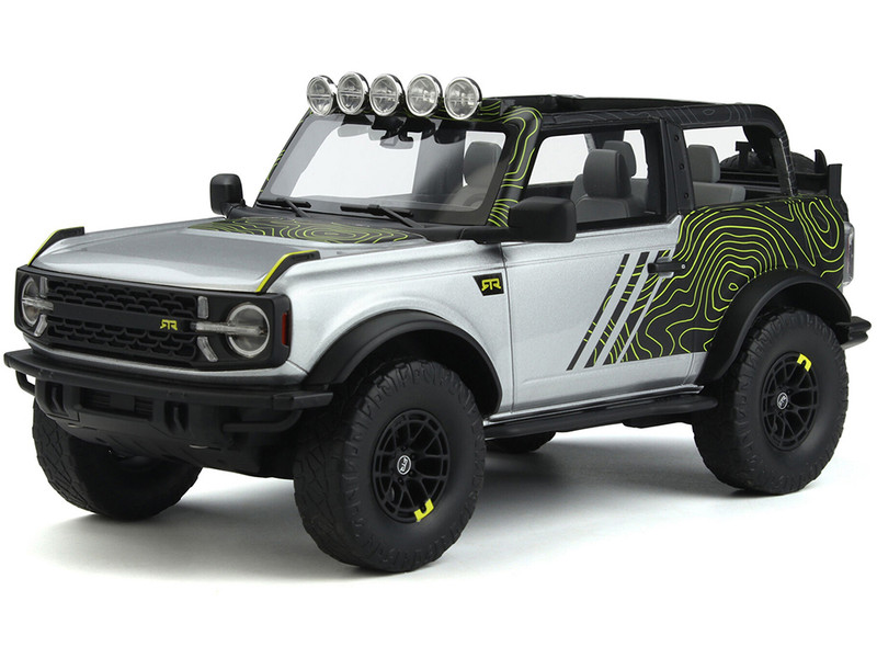 2022 Ford Bronco By RTR Silver Metallic and Black with Graphics 1/18 Model Car GT Spirit GT404