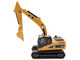 Kenworth T880 SBFS Sleeper Tandem Tractor Black with Lowboy Trailer and CAT 320D L Hydraulic Excavator Yellow 1/87 HO Diecast Model Diecast Masters 84420