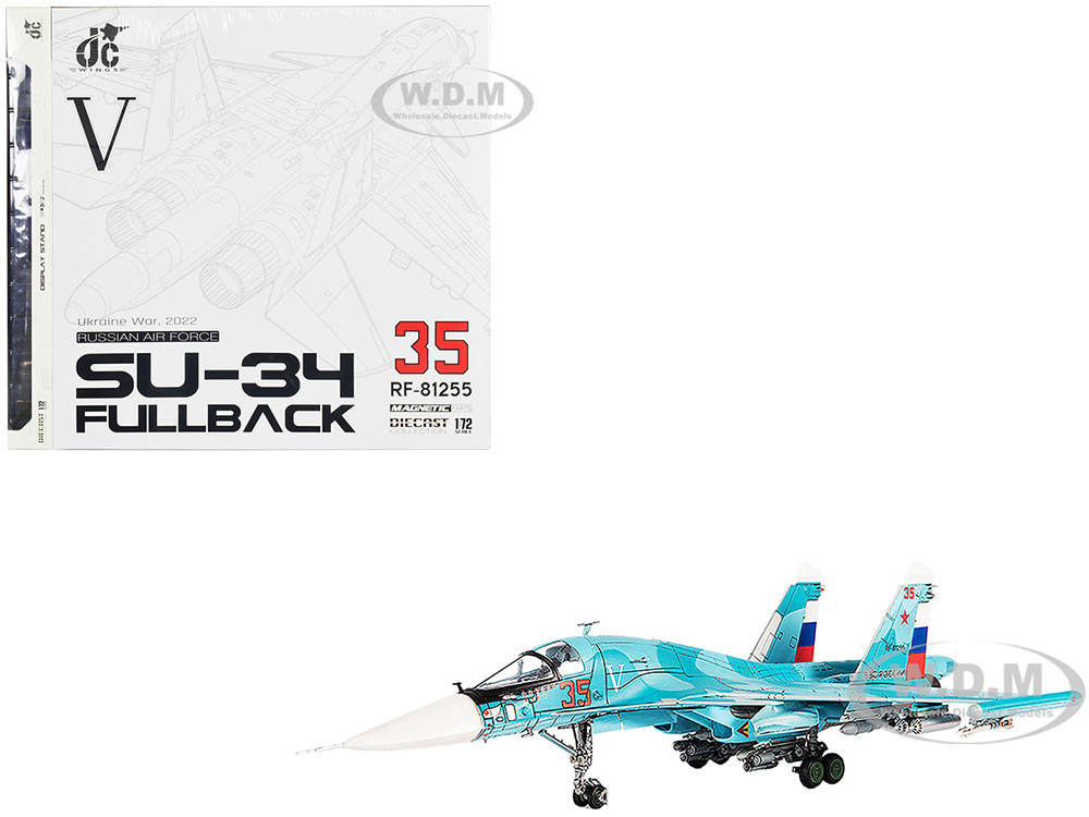 Sukhoi Su 34 Fullback Bomber Aircraft Ukraine War 2022 Russian Air Force  1/72 Diecast Model JC Wings JCW-72-SU34-008