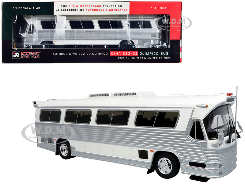 1980 Dina 323 G2 Olimpico Coach Bus White and Silver The Bus & Motorcoach Collection 1/43 Diecast Model Iconic Replicas 43-0248