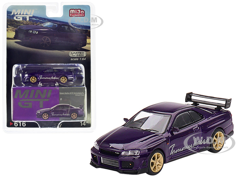 Nissan Skyline GT R R34 RHD Right Hand Drive Tommykaira R z Midnight Purple Metallic Limited Edition to 8400 pieces Worldwide 1/64 Diecast Model Car Mini GT MGT00616