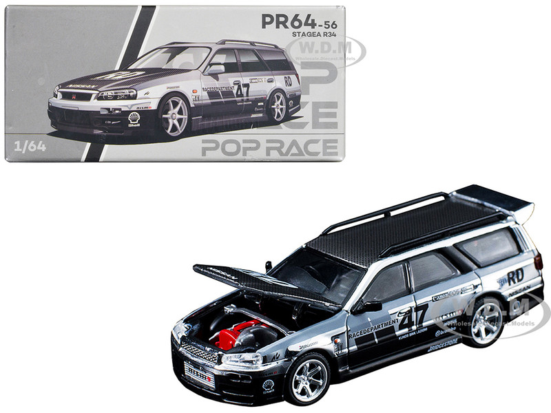 Stagea RHD Right Hand Drive #47 Race Department Chrome with Graphics 1/64 Diecast Model Car Pop Race PR640056